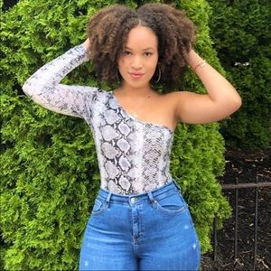 One Arm Snake Print Body Suit